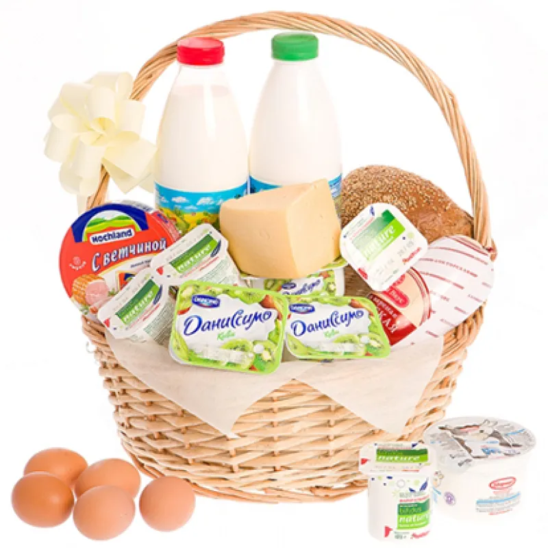 Корзинка свежих продуктов с хлебом и молоком, доставка Клин